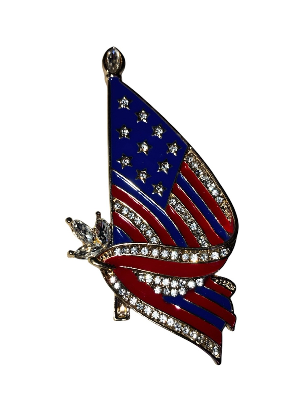 New Big 2.5” Patriotic American Flag Rhinestone Brooch Red White Blue